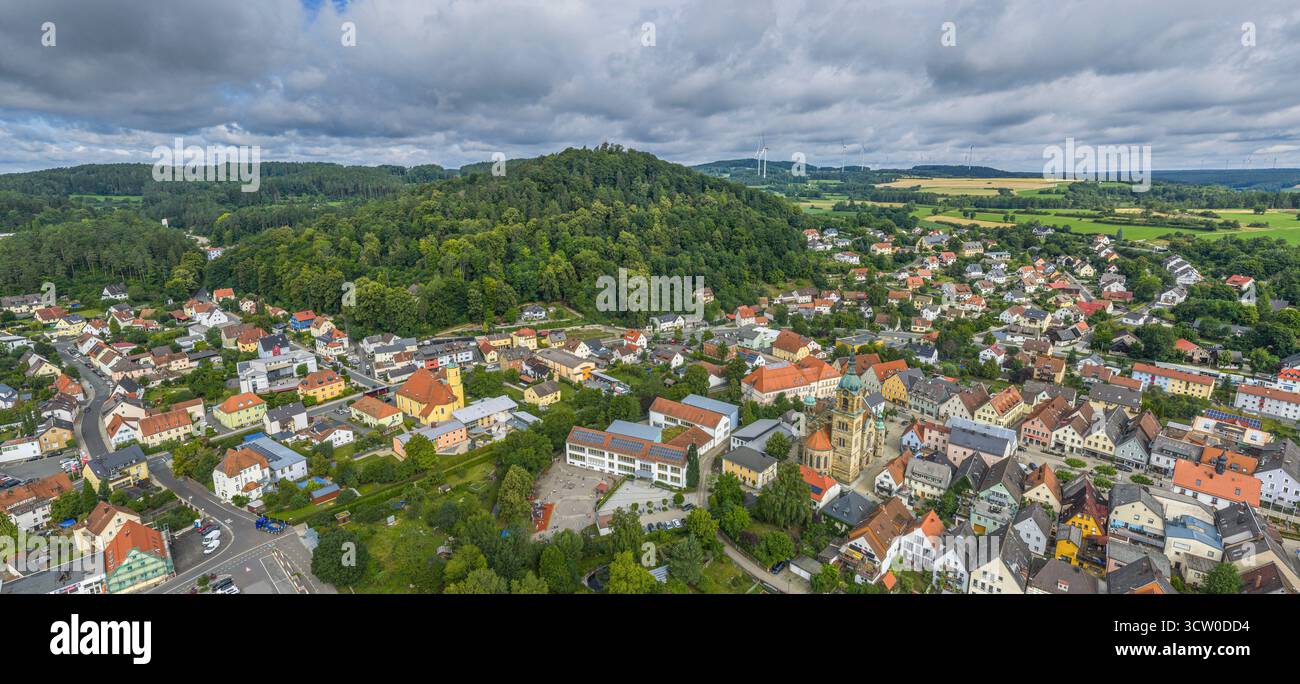 Vue aérienne de la ville de Pegnitz à l'extrémité orientale de la Suisse franconienne dans le district de Bayreuth en haute-Franconie Banque D'Images
