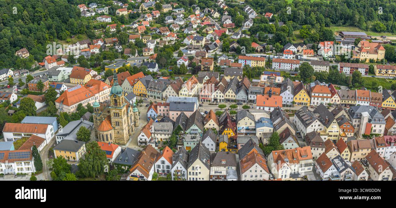 Vue aérienne de la ville de Pegnitz à l'extrémité orientale de la Suisse franconienne dans le district de Bayreuth en haute-Franconie Banque D'Images