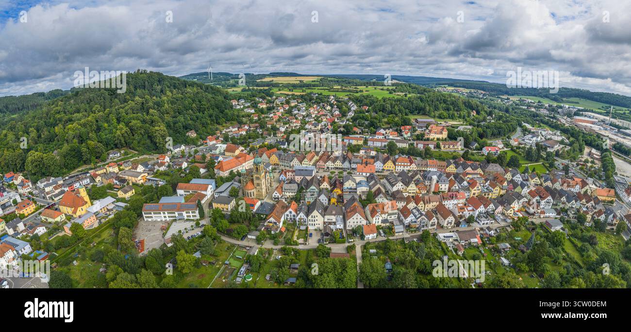 Vue aérienne de la ville de Pegnitz à l'extrémité orientale de la Suisse franconienne dans le district de Bayreuth en haute-Franconie Banque D'Images