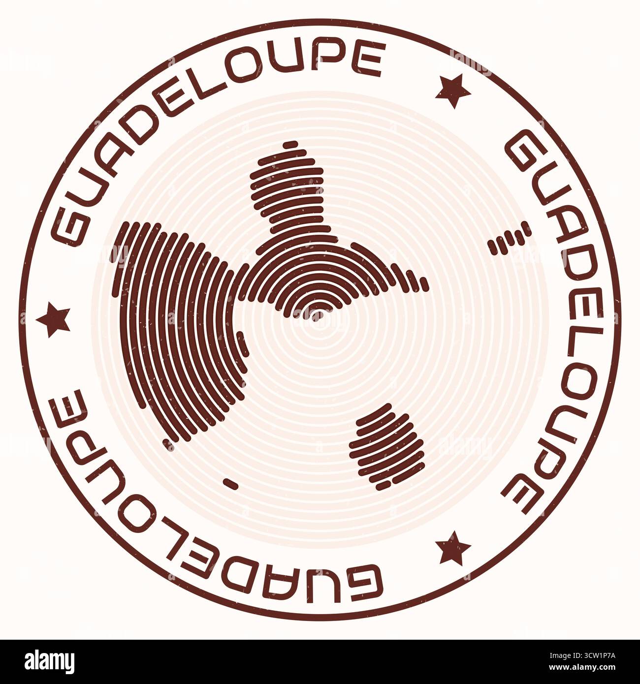 Carte de la Guadeloupe avec titre rond. Bagues en forme de pays. Texte guadeloupe autour de la forme de frontière du pays. Illustration vectorielle moderne. Illustration de Vecteur