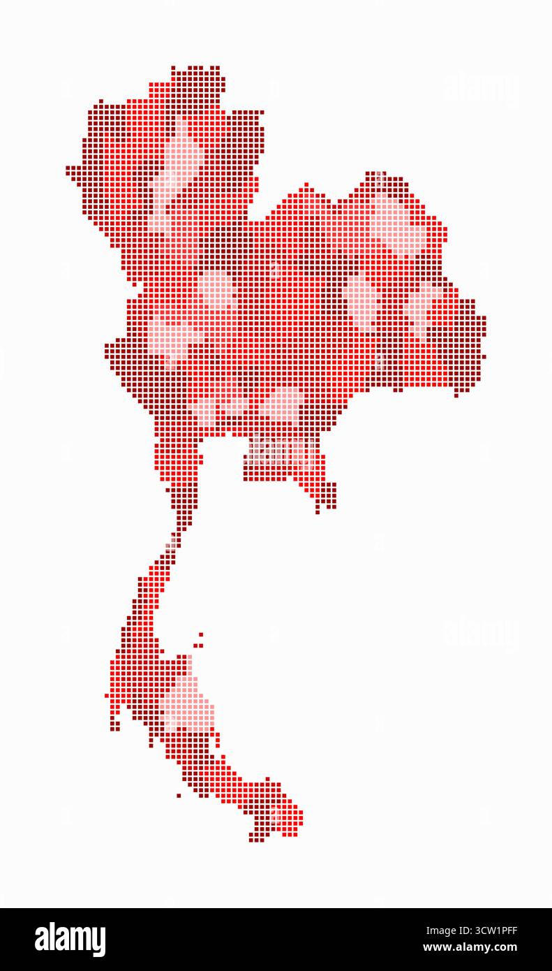 Carte en pointillés de la Thaïlande. Carte de style numérique du pays sur fond blanc. Forme de Thaïlande avec des points carrés. Style de points colorés. Carrés de petite taille. Illustration de Vecteur