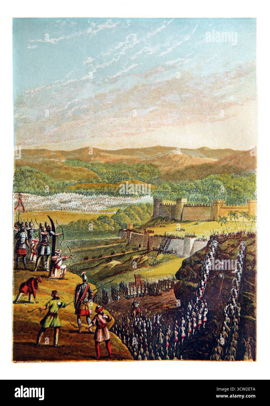 Illustration de Sennacherib posant le siège contre Lachish à partir du XIXe siècle lectures picturales du dimanche par le révérend William Owen volume 2 Banque D'Images
