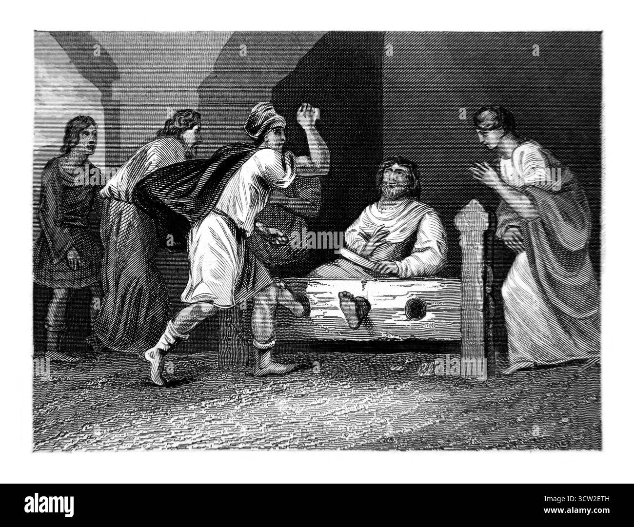 Illustration de Jérémie dans les stocks à la porte supérieure de Benjamin (jérémie) après avoir été persécuté par Pasher de l'antique 19ème siècle (1851) Saint Banque D'Images