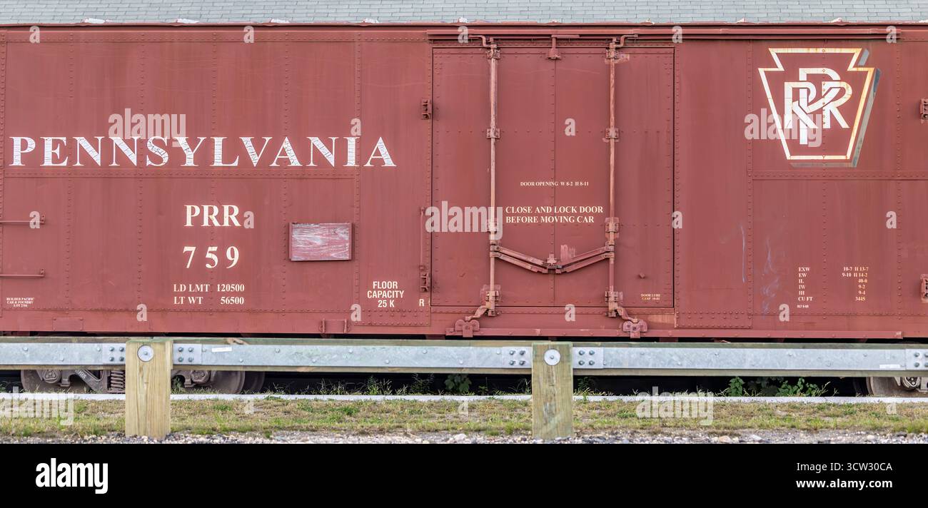Image détaillée d'un wagon de chemin de fer rouge de Pennsylvanie à greenport, ny Banque D'Images