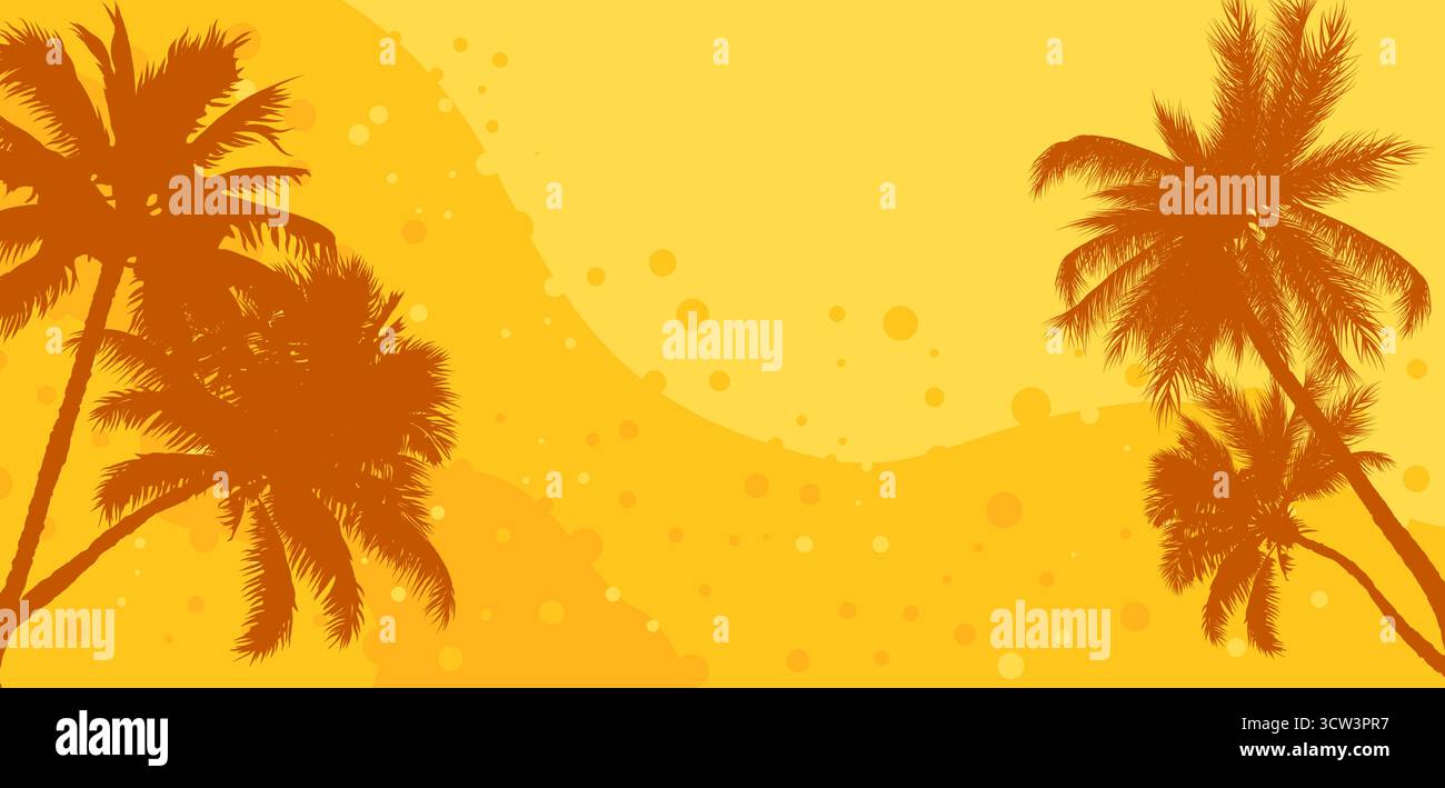 Fond de coucher de soleil tropical avec des silhouettes de palmier. Illustration vectorielle pour l'été, le voyage, le paradis et les bannières ou affiches de vacances. Illustration de Vecteur