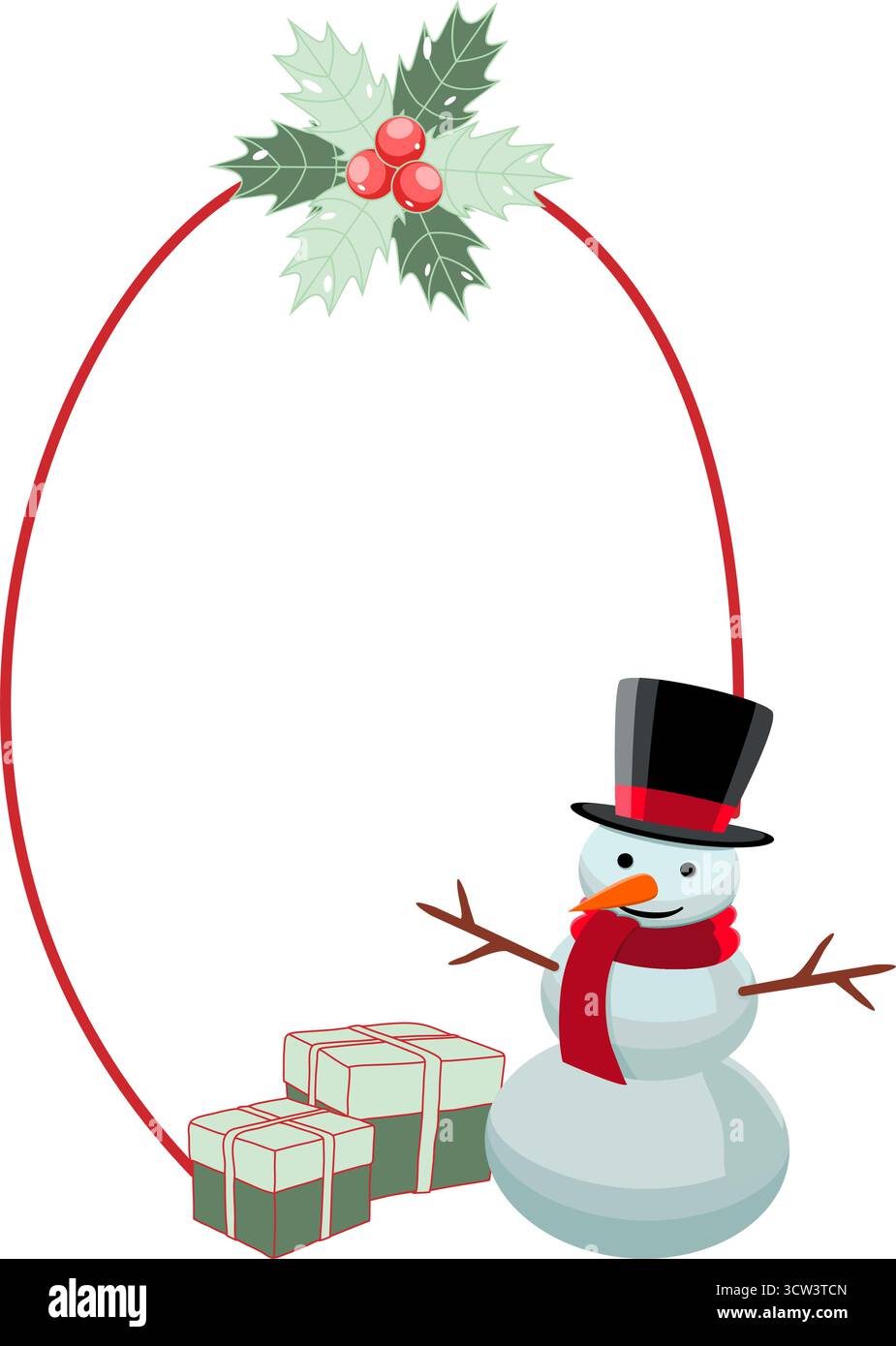 Cadre de vacances avec bonhomme de neige, cadeaux et illustrations vectorielles de décorations Illustration de Vecteur