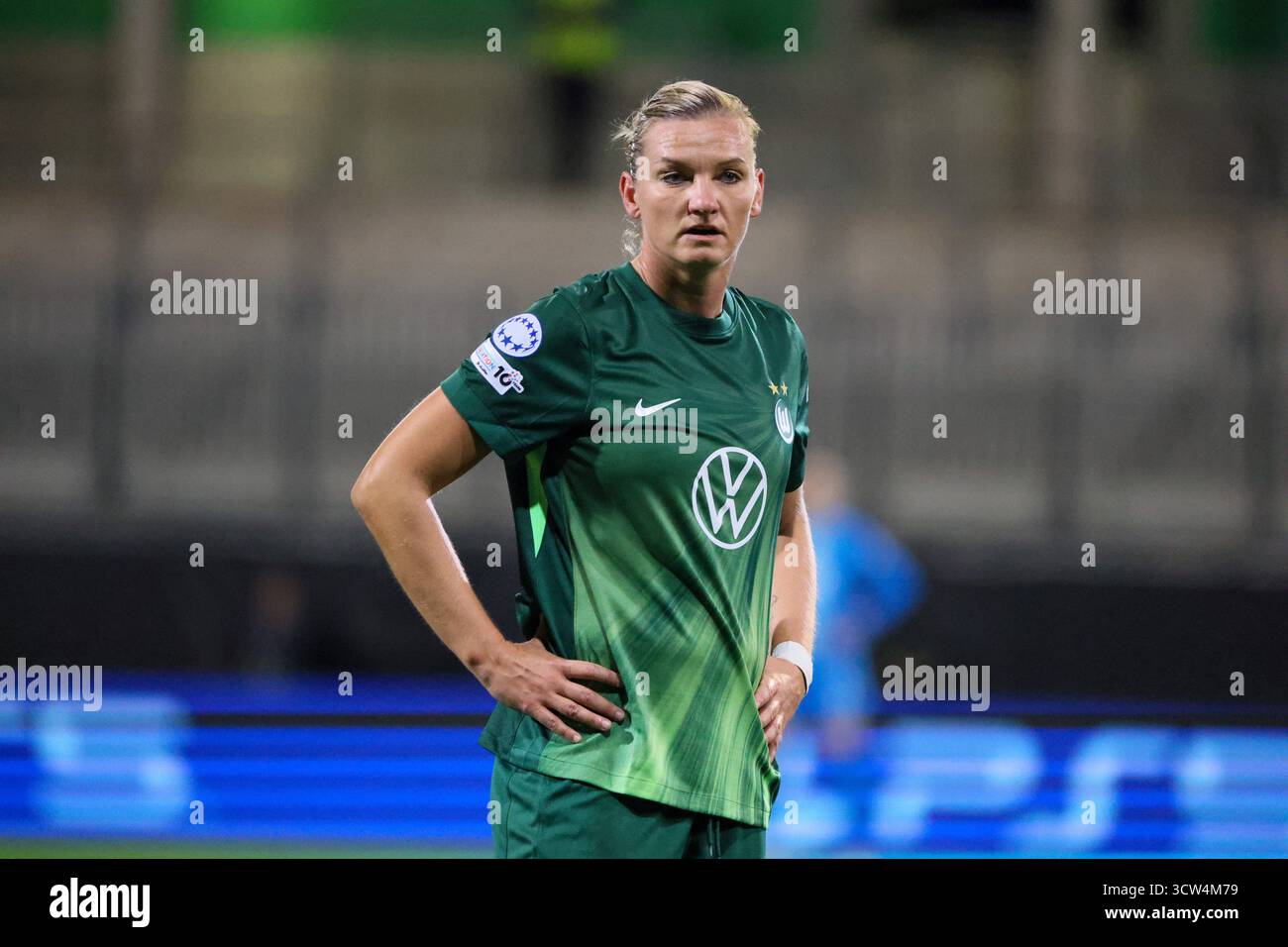 Wolfsburg, Deutschland. 08 octobre 2025. Wolfsburg, Allemagne 08. Oktober 2025 : Champions League - Frauen - 2025/2026 - VfL Wolfsburg vs. Paris Saint-Germain Im Bild : Alexandra Popp (VfL) crédit : dpa/Alamy Live News Banque D'Images