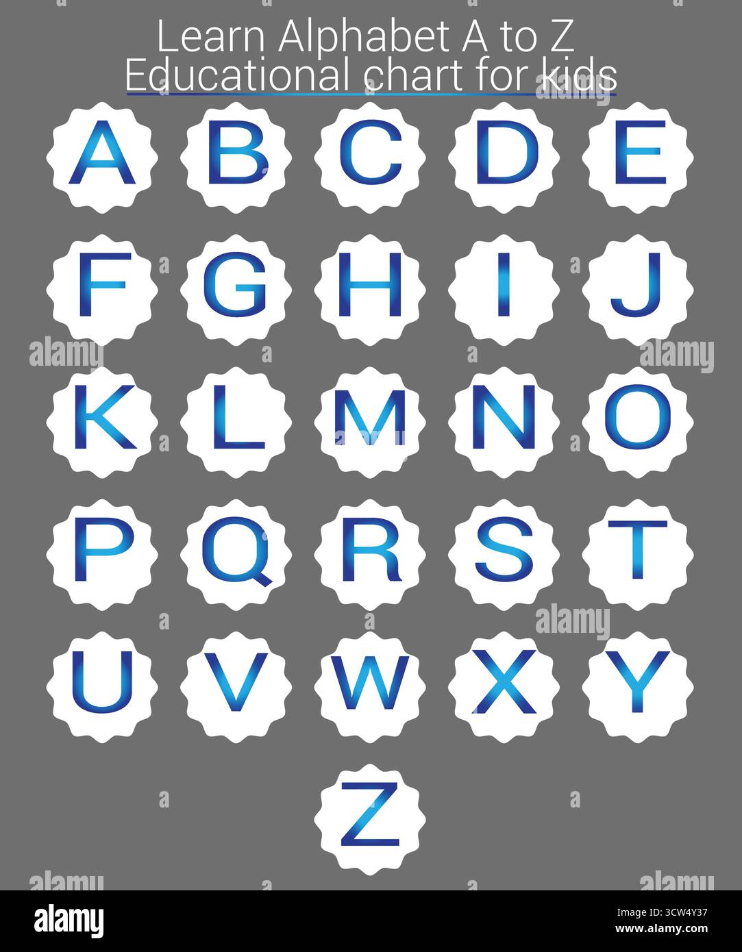 Apprendre Alphabet A à Z – lettres en dégradé sur fond gris graphique vectoriel éducatif. Parfait pour les enfants apprenant, les affiches et les salles de classe. Illustration de Vecteur