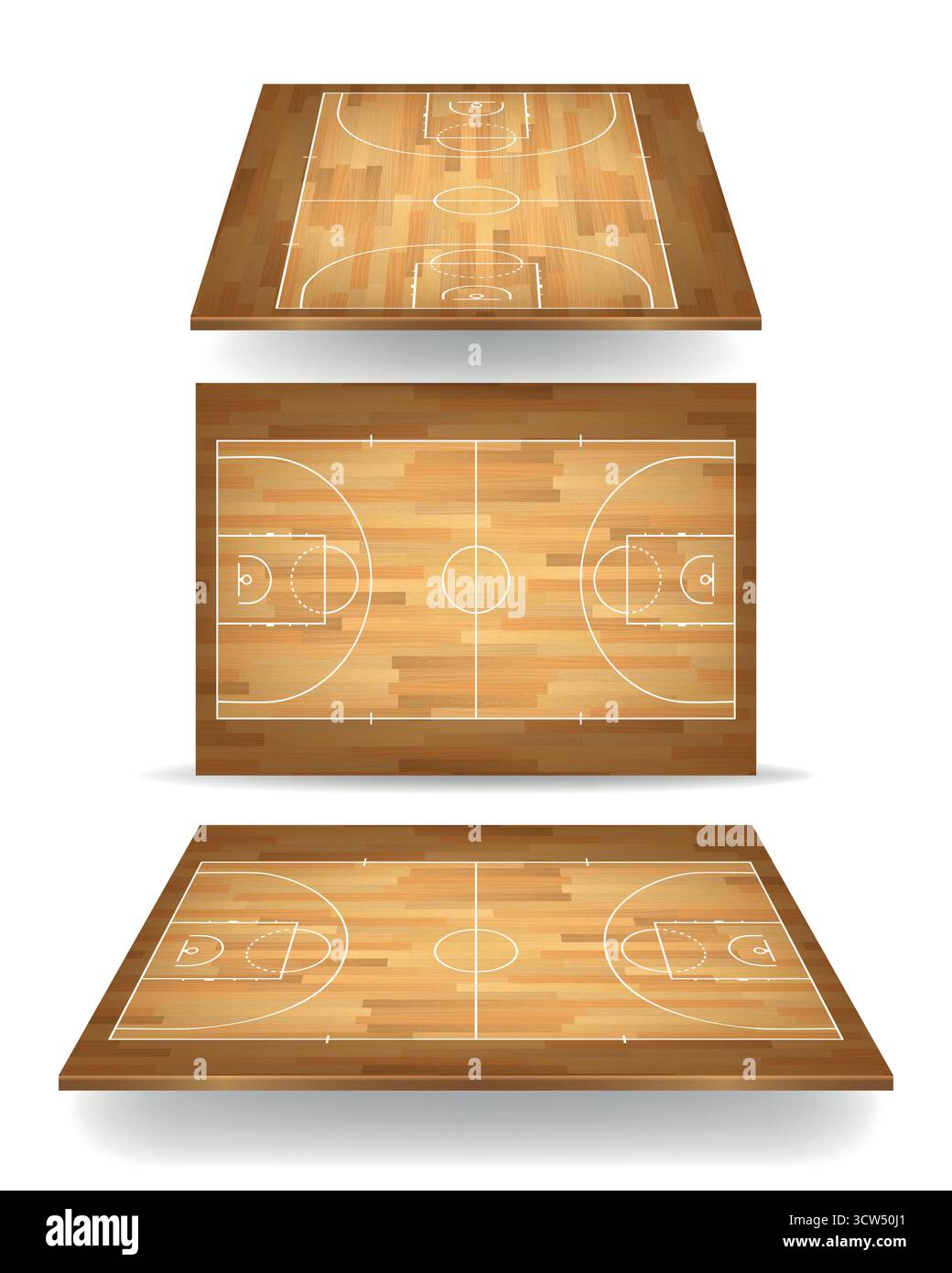 Ensemble terrain de basket-ball. Terrain de basket-ball isométrique, vue de dessus. Parquet en bois, terrain d'arène intérieur. Fond sportif, illustration vectorielle Illustration de Vecteur
