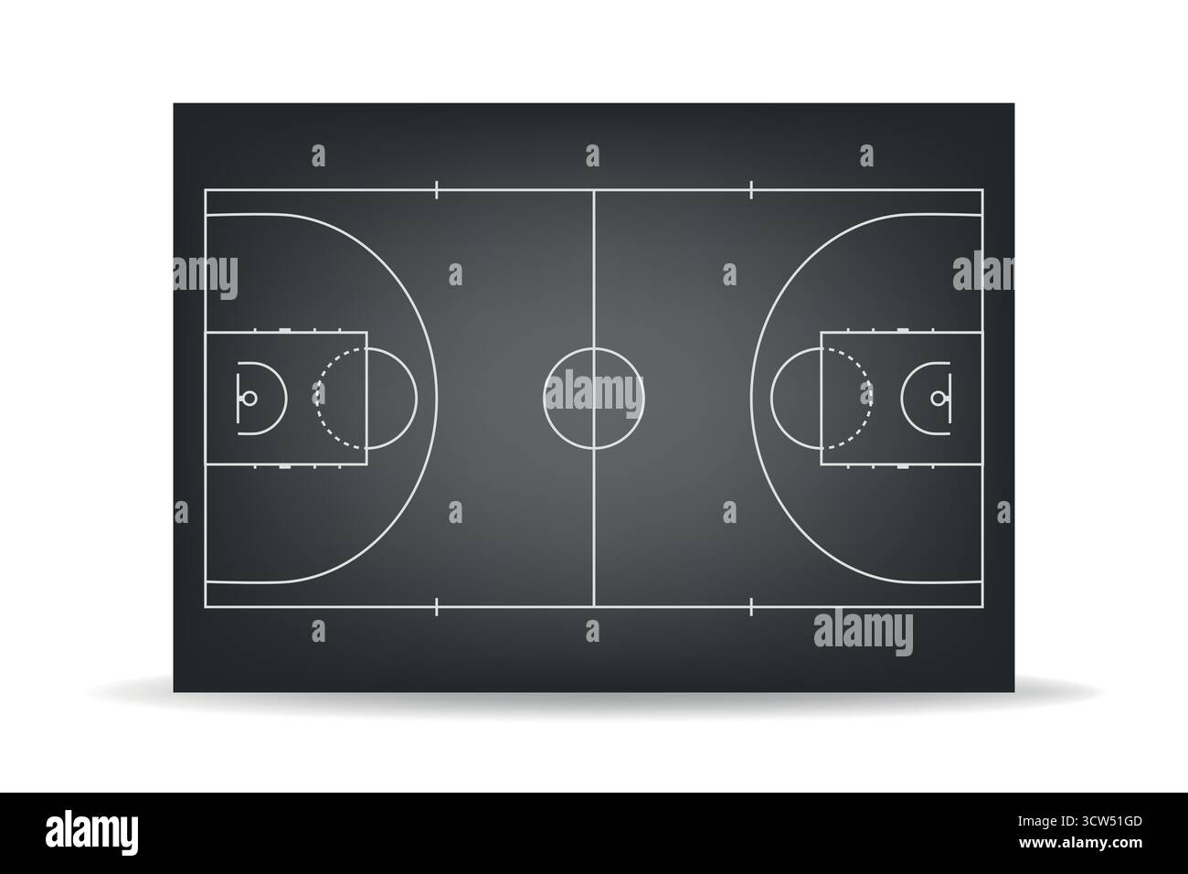 Terrain de basket-ball vert. Terrain de basket-ball intérieur noir, vue de dessus. Fond de terrain de basket-ball pour la conception sportive, Conseil tactique, disposition de l'arène Illustration de Vecteur