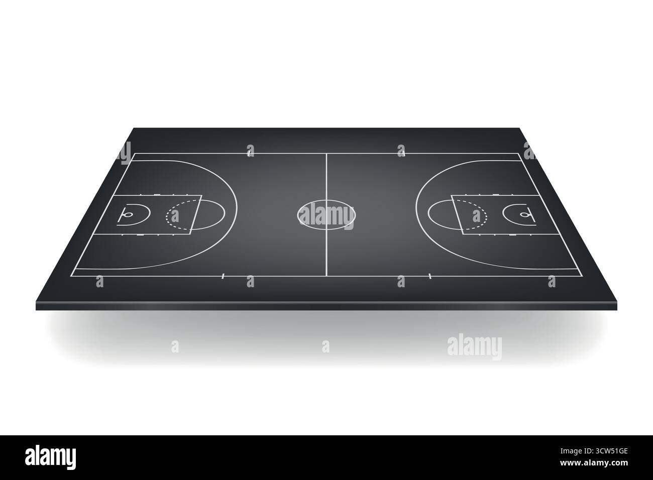Terrain de basket-ball vert. Terrain de basket-ball intérieur noir, vue de dessus. Fond de terrain de basket-ball pour la conception sportive, Conseil tactique, disposition de l'arène Illustration de Vecteur