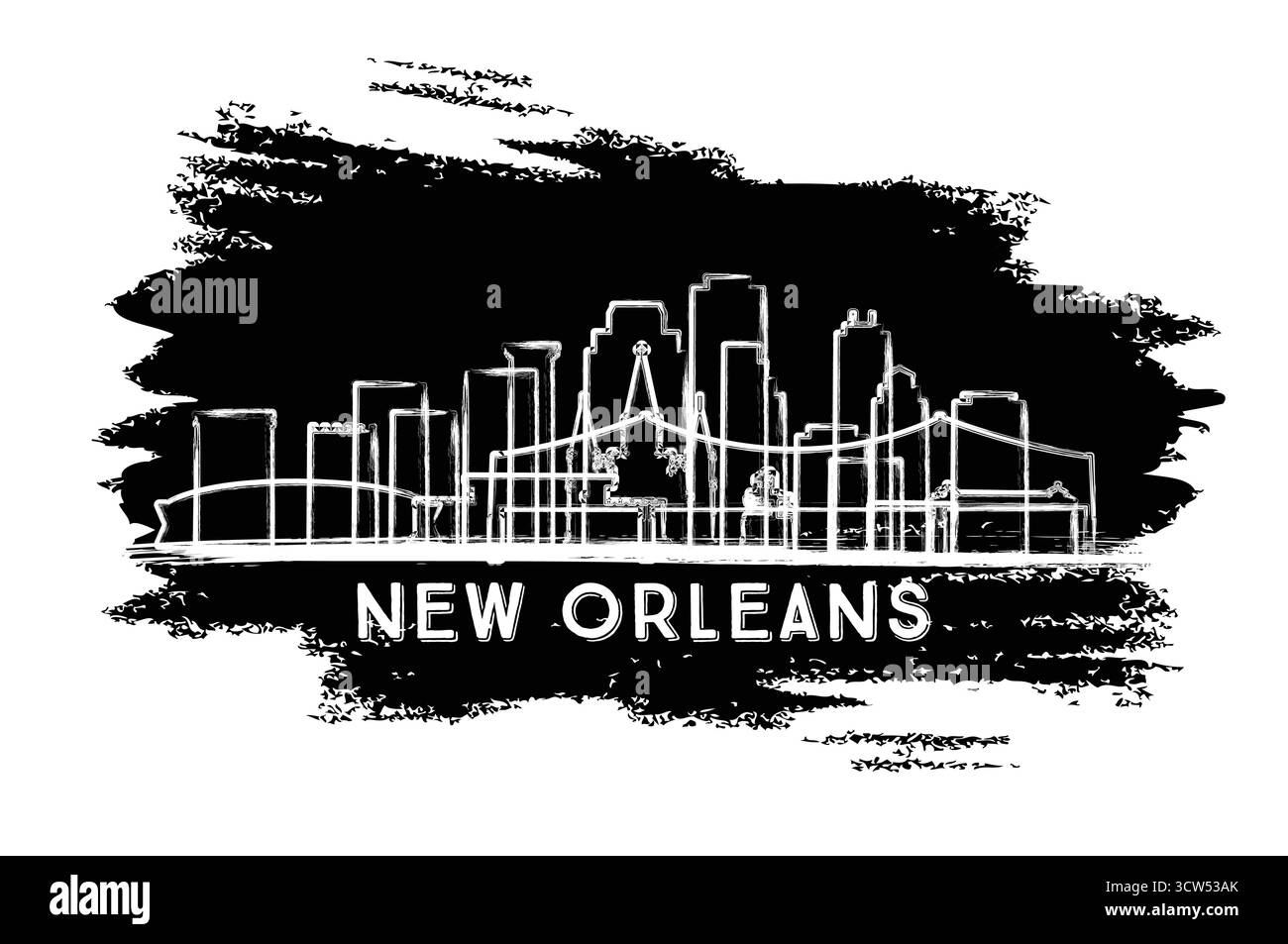 Silhouette New Orleans USA City Skyline. Esquisse dessinée à la main. Voyage d'affaires et concept de tourisme avec l'architecture moderne. Illustration vectorielle. Illustration de Vecteur