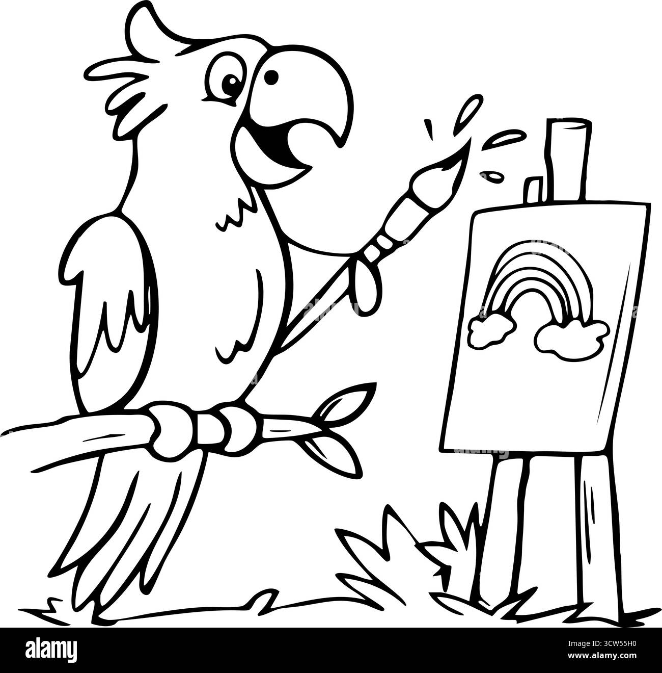 Page de coloriage arc-en-ciel de peinture de perroquet Illustration de Vecteur