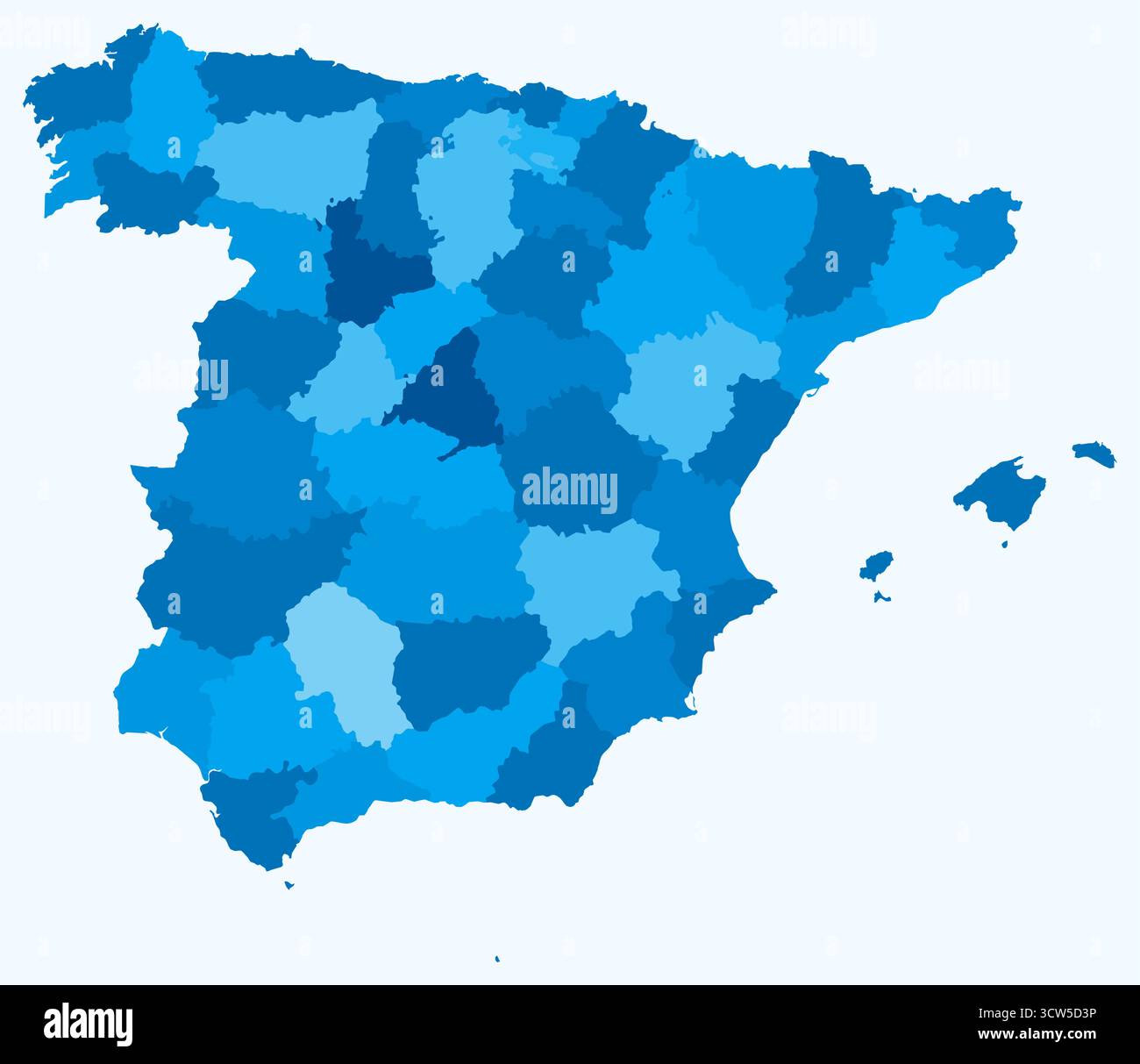 Carte d'Espagne avec les régions. Juste une carte de frontière de pays simple avec division régionale. Palette de couleurs bleu clair. Illustration de Vecteur