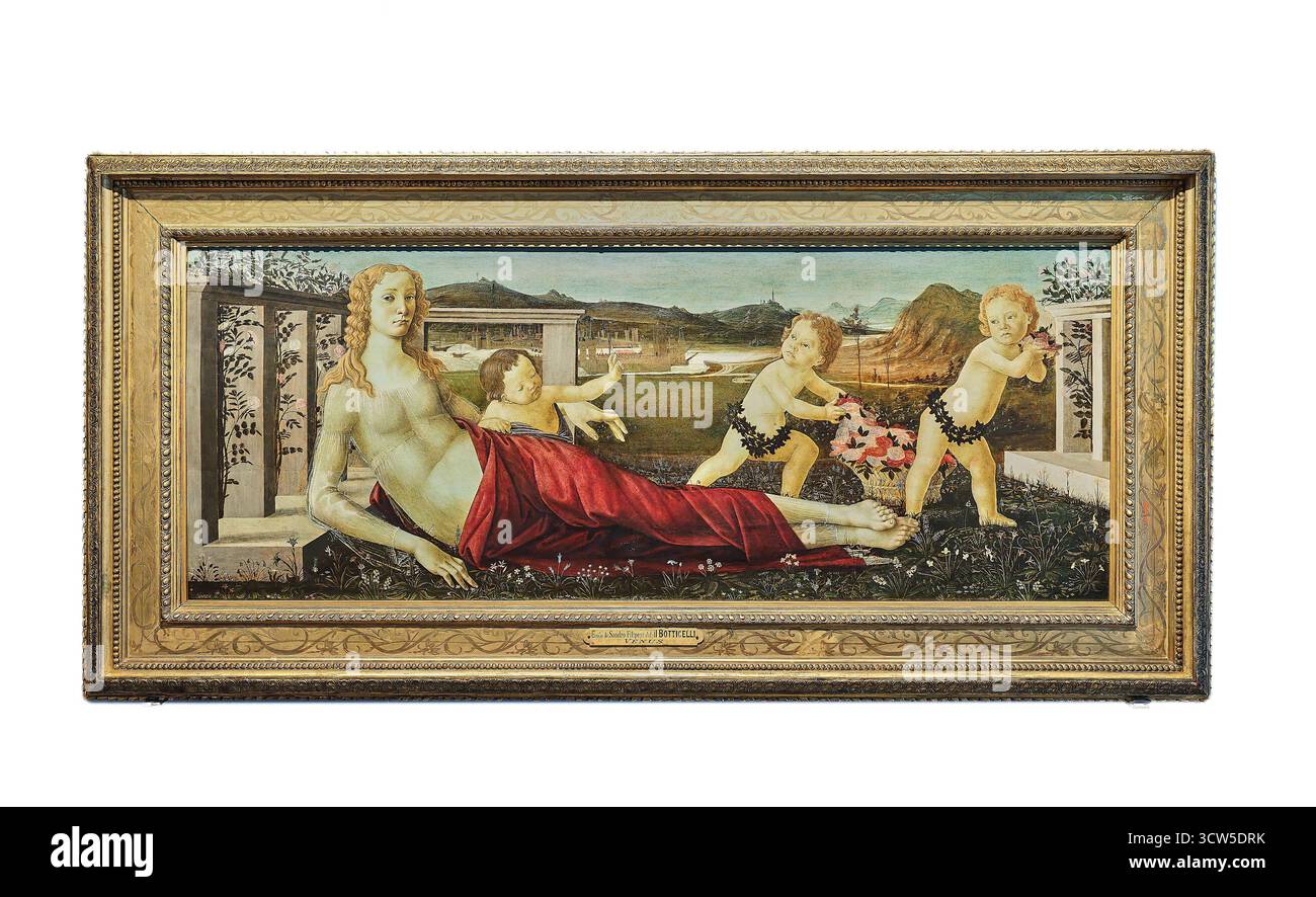 Vénus et trois putti, peinture du XVe siècle, par l'école Botticelli, au Musée du petit Palais, Avignon, France. Banque D'Images