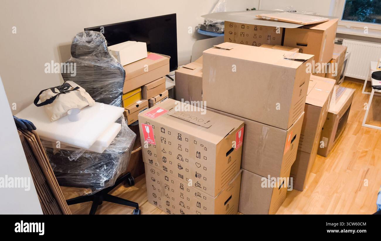 Service d'emballage et de déménagement avec des effets personnels emballés et emballés en boîte pour le déménagement Banque D'Images