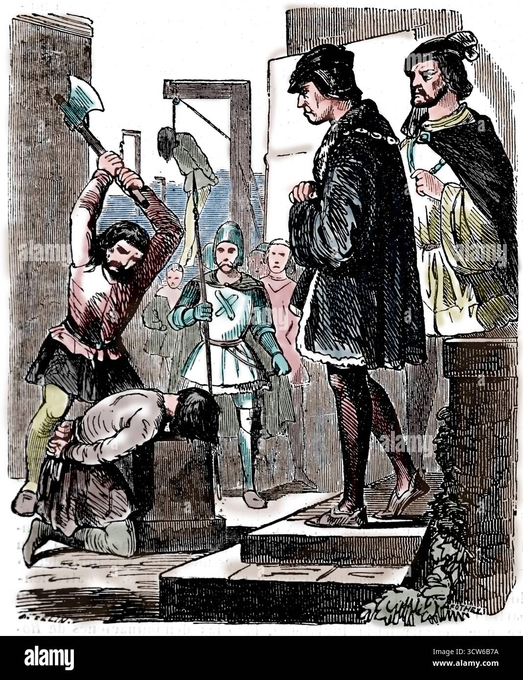 Charles IX de France (1550-1574) assistant à l'exécution des citoyens rouennais. Gravure, XIXe siècle. Banque D'Images