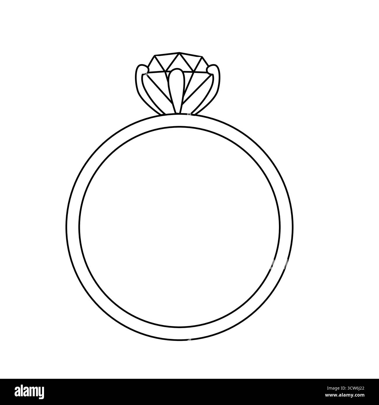 Icône de bague de mariage. Isolé. Illustration de ligne graphique vectorielle. Logo de bijoux. Icône de bague en losange d'engagement. Symbole de proposition. Engagement de la bague diamantée ou Illustration de Vecteur