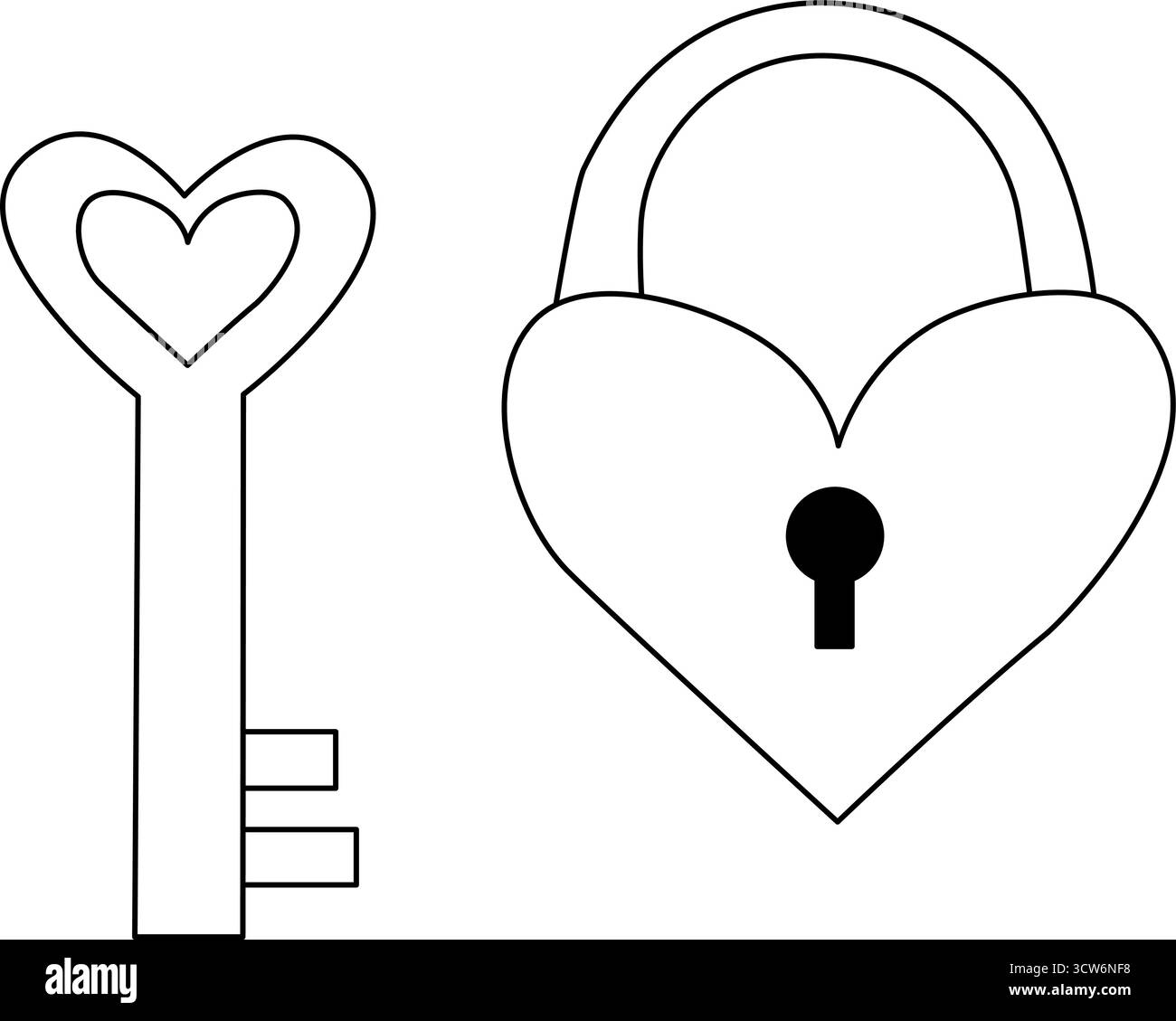 clé en forme de cœur et icône de verrou. Isolé. Illustration de ligne graphique vectorielle. élément design saint-valentin. symbole de l'amour. fond pour les bannières, imprimer pour fab Illustration de Vecteur