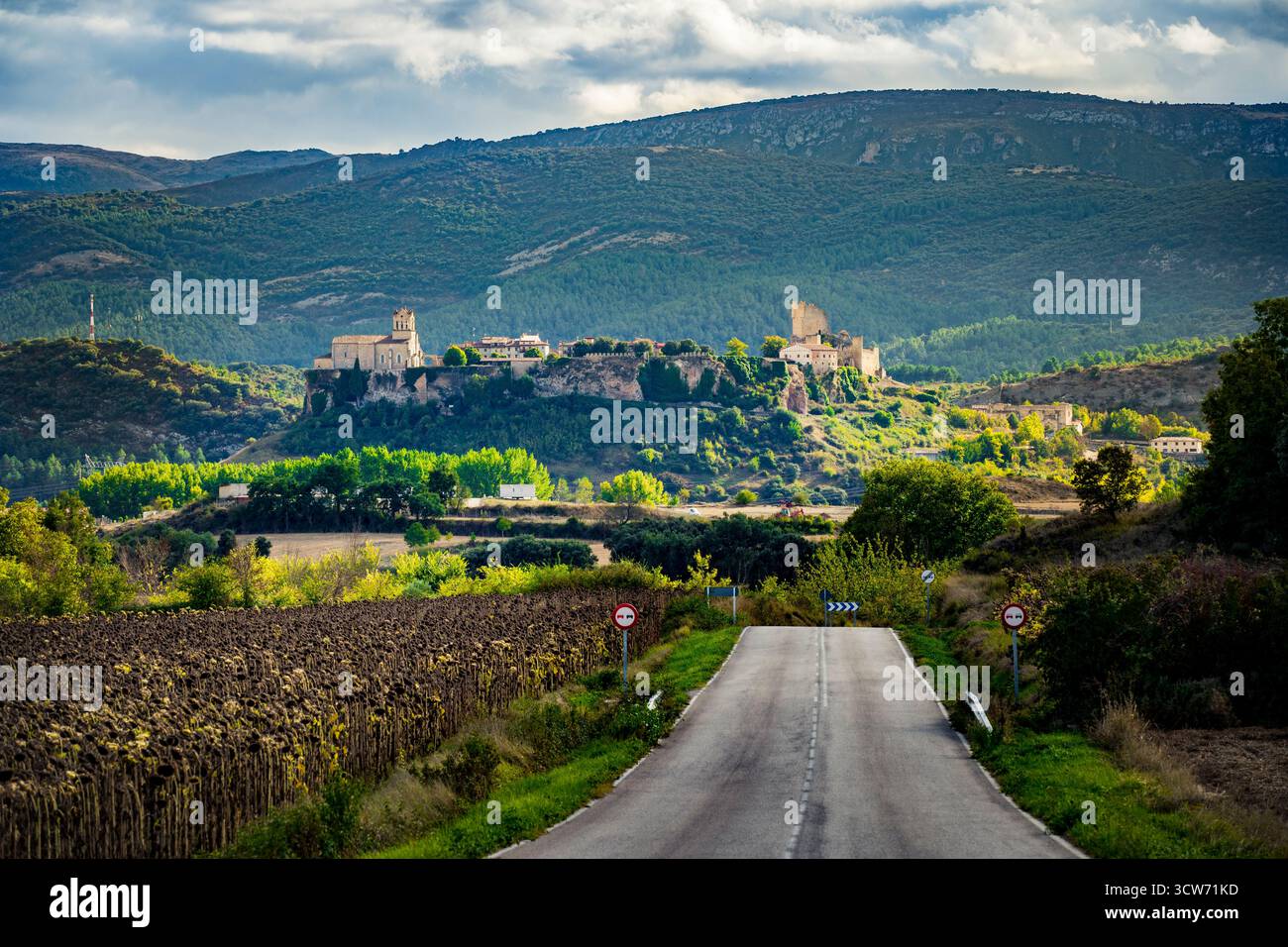 Frias, Espagne, 24 septembre 2025 : vue sur Frias, la plus petite ville d'Espagne, perchée de façon spectaculaire au sommet d'une colline rocheuse surplombant l'Èbre au nord Banque D'Images