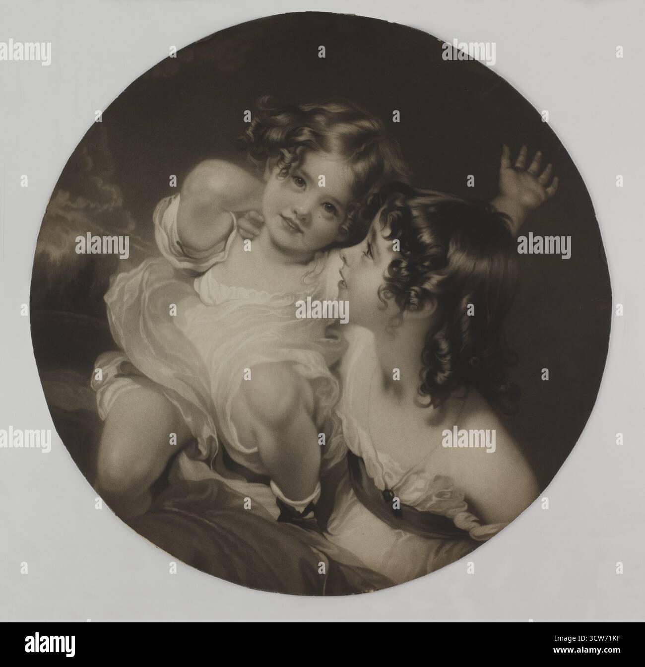 Gravure historique d'après Sir Thomas Lawrence intitulée The Calmady Children, représentant Emily et Laura Anne Calmady, XIXe siècle. Banque D'Images