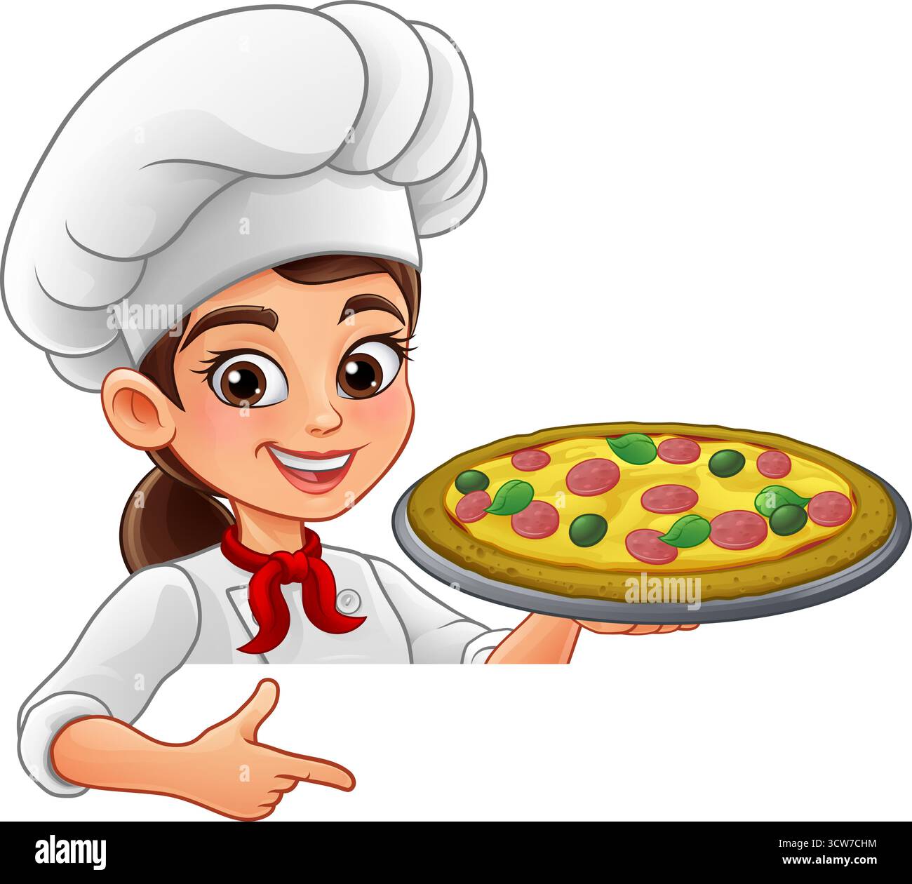 Femme Chef femme présentant Pizza avec sourire Illustration de Vecteur