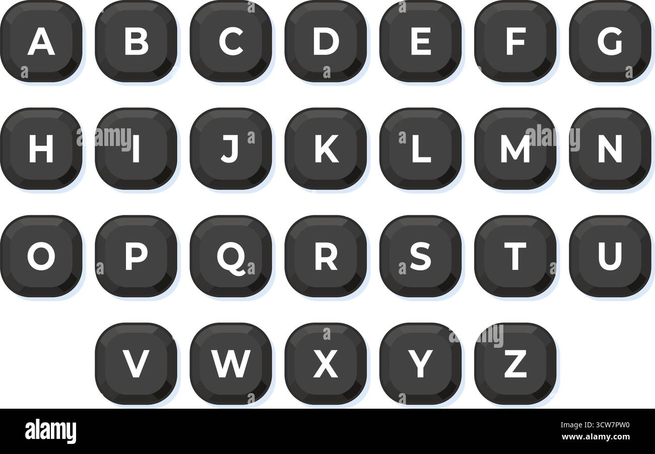 Toutes les lettres de l'alphabet anglais en cubes pour les enfants. Lettres de l'alphabet en cubes carrés pour construire des phrases. Illustration de Vecteur