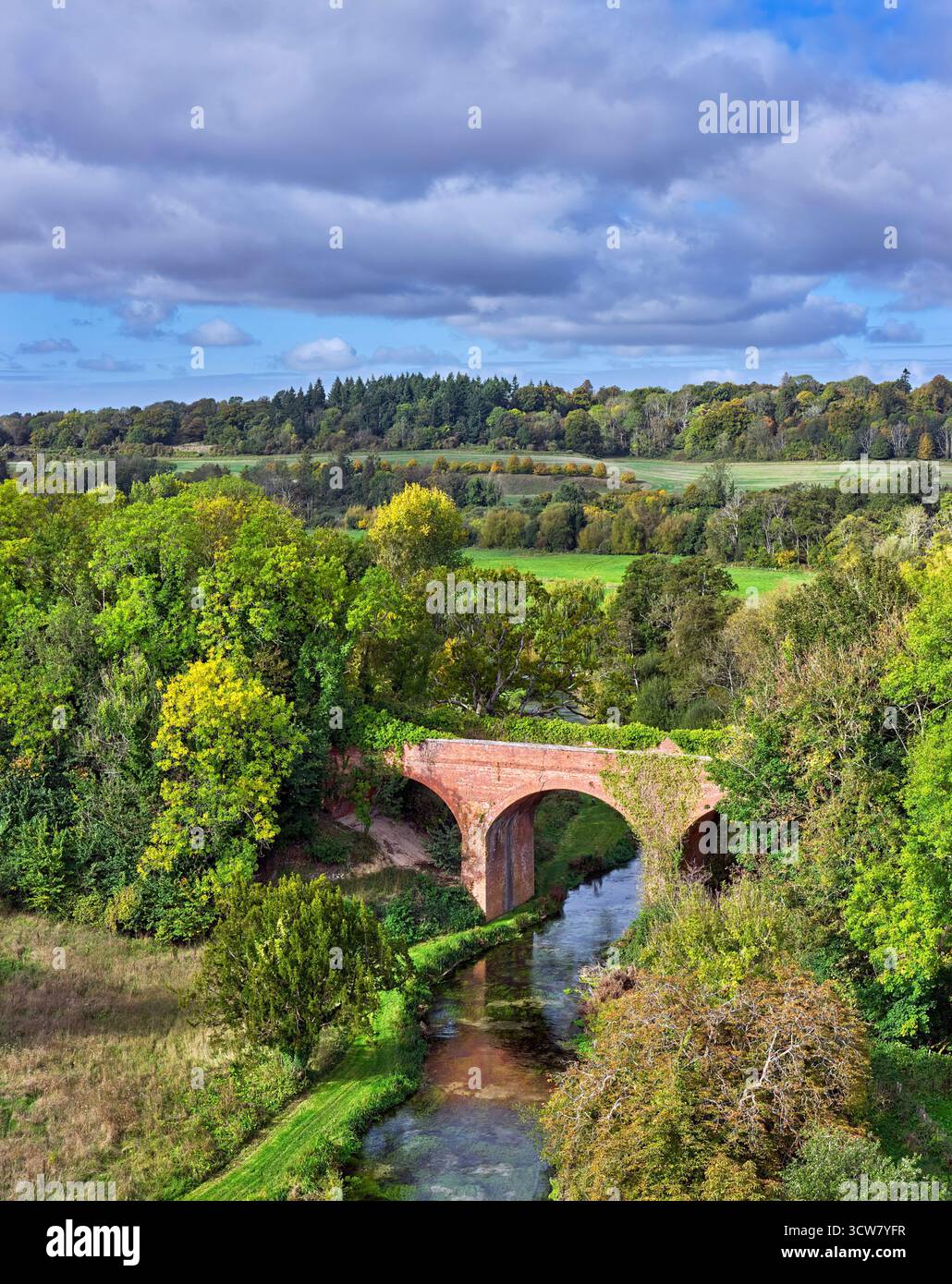 Vieux viaduc ferroviaire au-dessus de la rivière test à Tufton, près de Whitchurch. Hampshire, Angleterre. Banque D'Images
