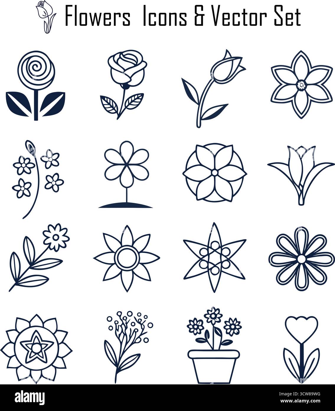 Ensemble d'icônes de fleurs – Collection vectorielle de symboles floraux, naturels, floraux, jardins et botaniques Illustration de Vecteur Ensemble d'icônes de fleurs – Collection vectorielle de symboles floraux, naturels, floraux, jardins et botaniques Illustration de Vecteur