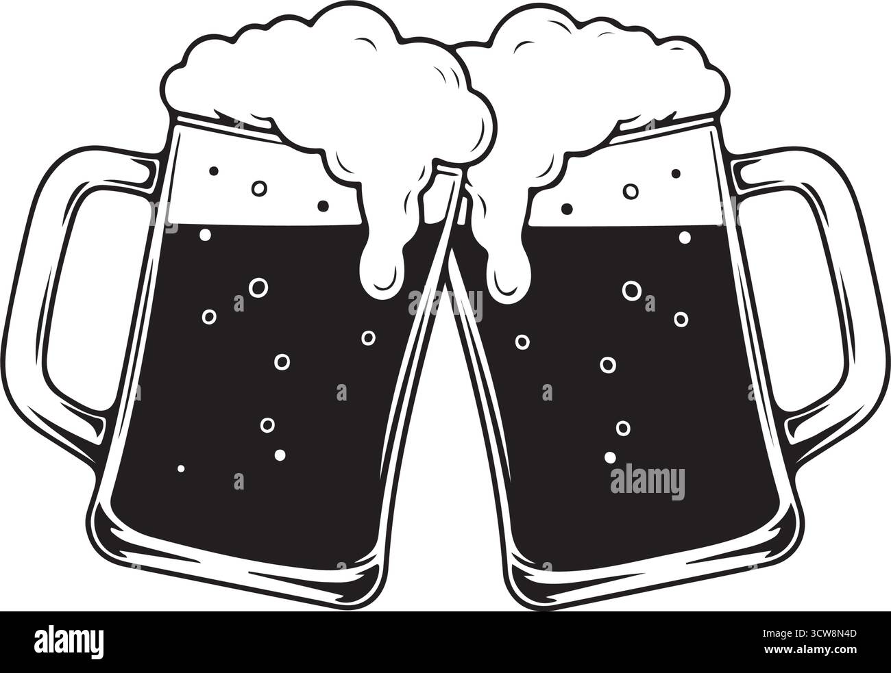 Cheers Black and White Beer Mugs Clinking Design Illustration de Vecteur