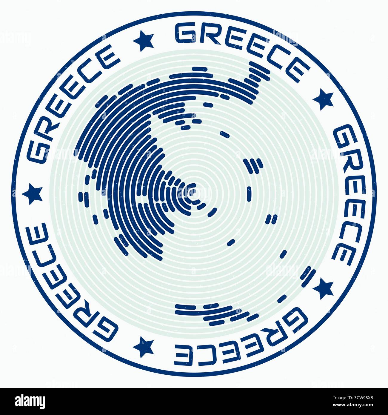 Carte de la Grèce avec titre rond. Bagues en forme de pays. Texte grec autour de la forme de la frontière du pays. Illustration vectorielle créative. Illustration de Vecteur