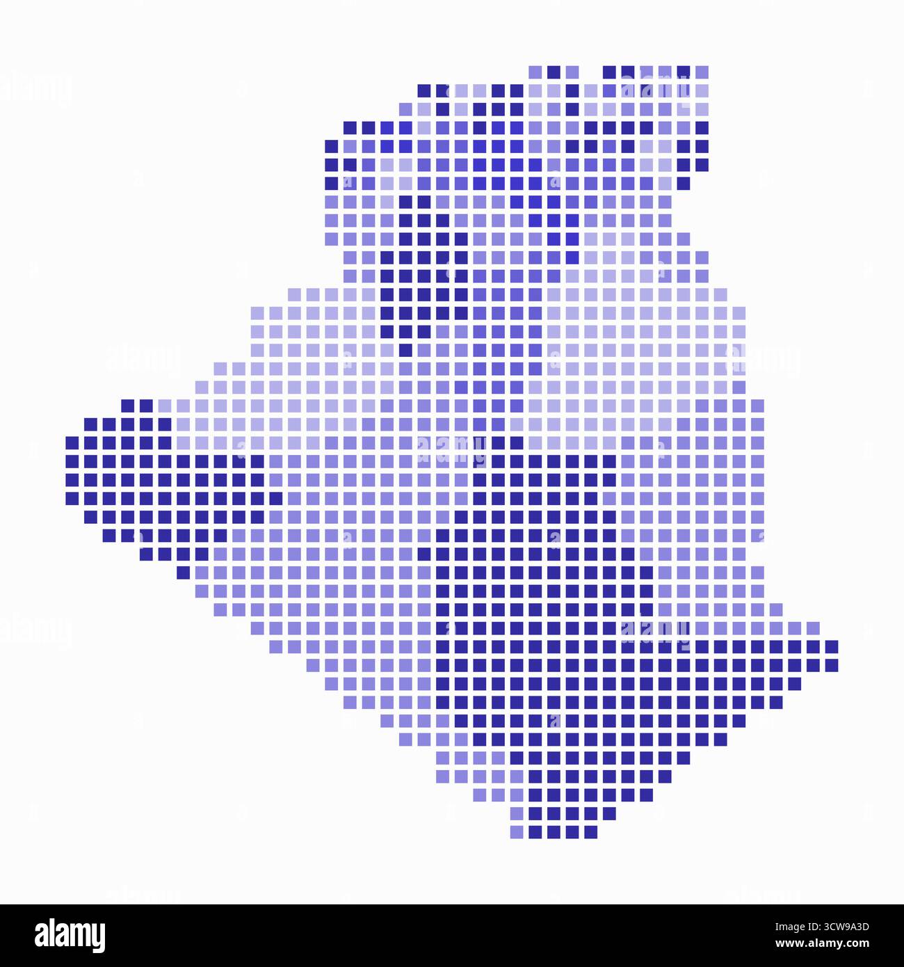 Carte en pointillés de l'Algérie. Carte de style numérique du pays sur fond blanc. Forme algérienne avec des points carrés. Style de points colorés. Carrés de grande taille. Illustration de Vecteur