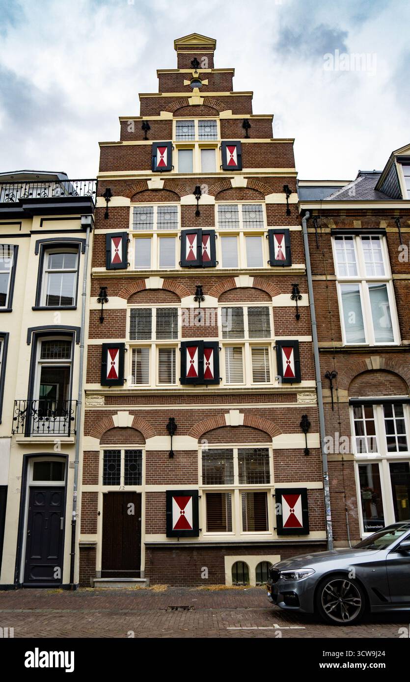 Façade d'un bâtiment à pignon en escalier à Utrecht, pays-Bas Banque D'Images