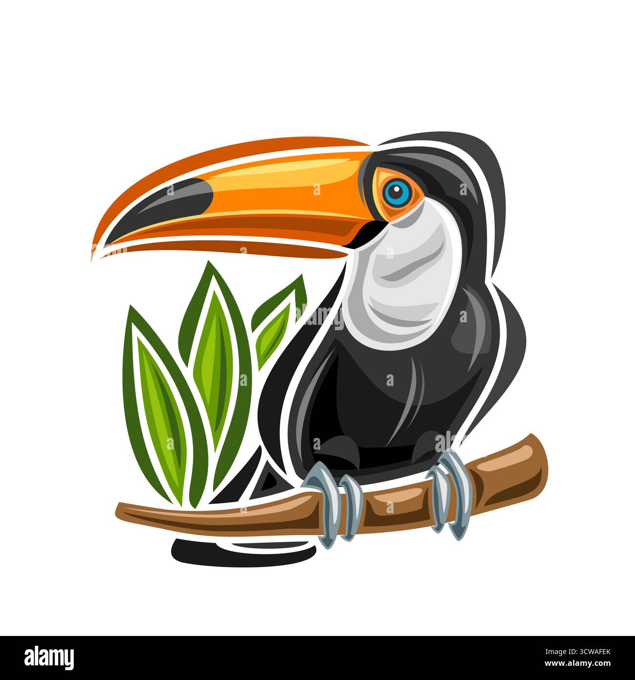 Illustration vectorielle du Brésil Toucan, Toco Toucan-Ramphastos toco originaire d'amérique du Sud et particulièrement commun au brésil avec d'énormes jaune-orange Illustration de Vecteur