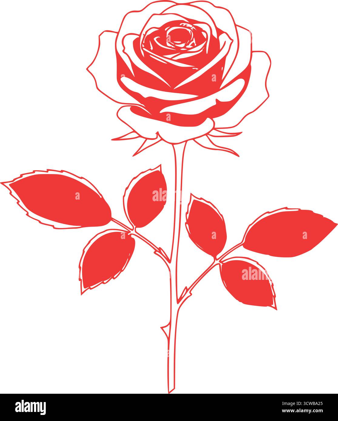 Fleur de rose rouge unique art botanique, élégant motif minimaliste fleuri. Illustration végétale dessinée à la main, graphique floral décoratif, beau nat Illustration de Vecteur