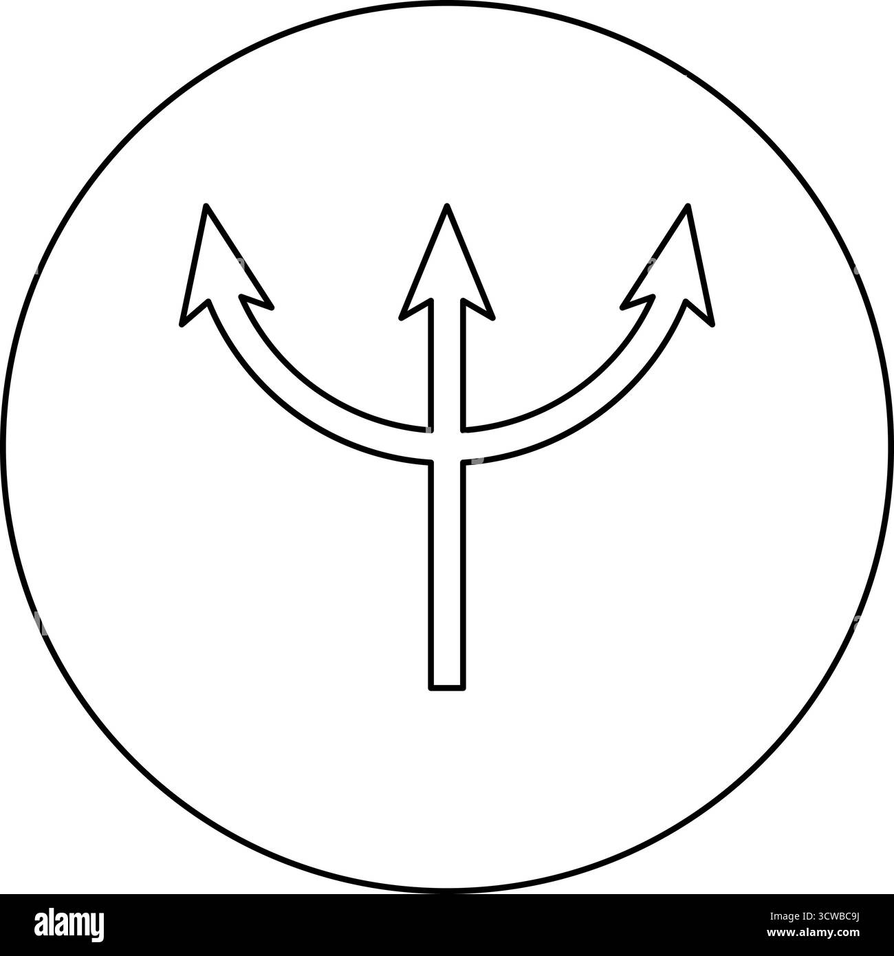Trident Neptune icône en cercle rond couleur noire illustration vectorielle image contour ligne de contour mince style simple Illustration de Vecteur