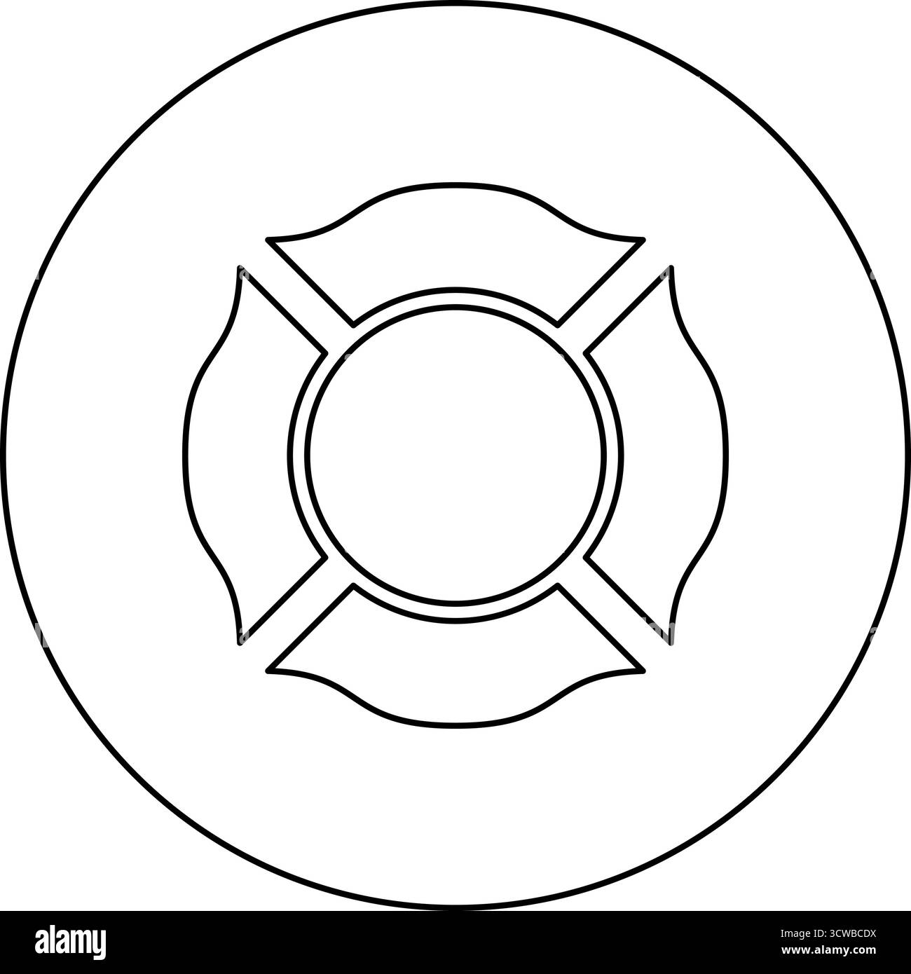 Pompier Cross Malte emblème pompier Department icône en cercle rond couleur noire illustration vectorielle image contour ligne de contour mince style simple Illustration de Vecteur