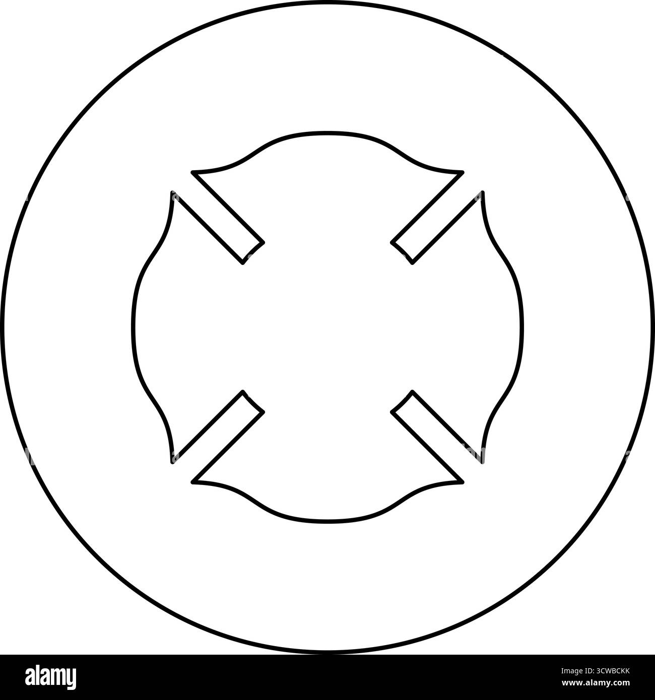 Pompier Cross Malte emblème pompier Department icône en cercle rond couleur noire illustration vectorielle image contour ligne de contour mince style simple Illustration de Vecteur
