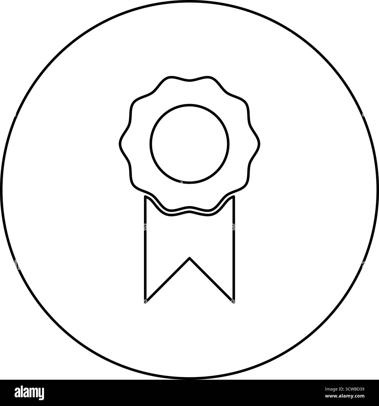 Médaille avec le gagnant du ruban prix certificat de prix sceau emblème timbre badge médaillon rosette icône en cercle rond couleur noire illustration vectorielle image Illustration de Vecteur
