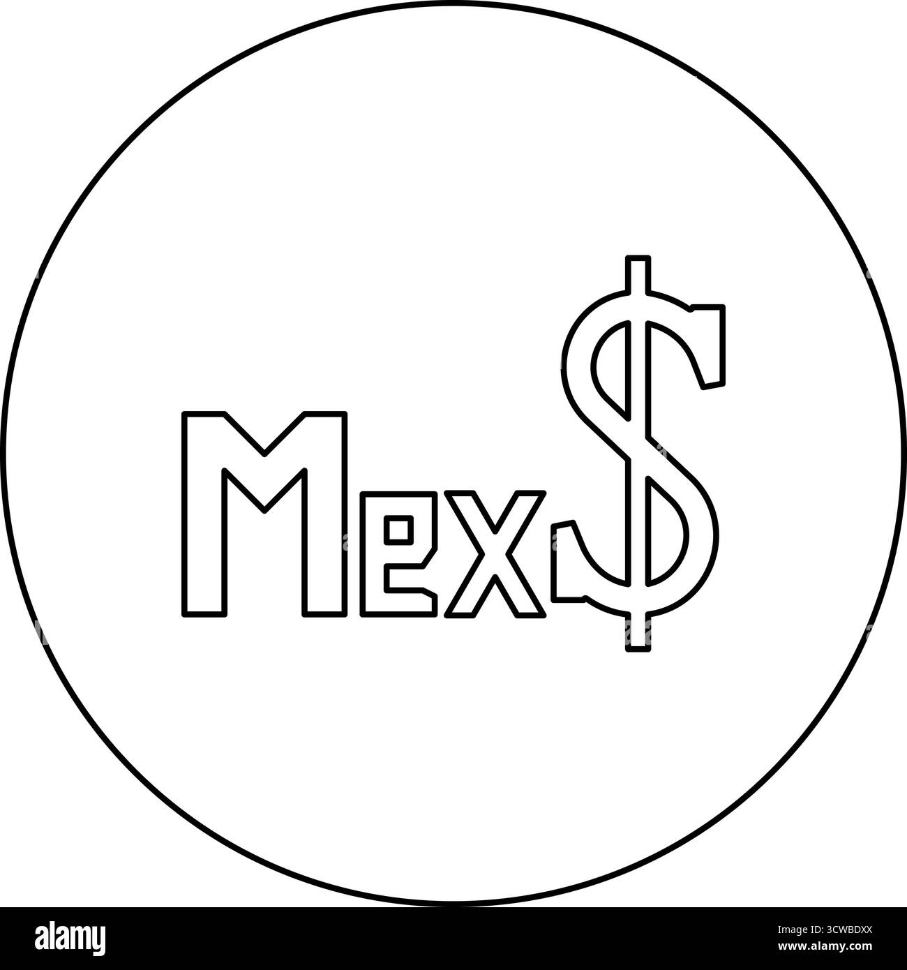Mexique Peso devise MXN icône d'argent dollar pesos mexicain dans le cercle rond noir illustration vectorielle image contour ligne de contour mince style simple Illustration de Vecteur