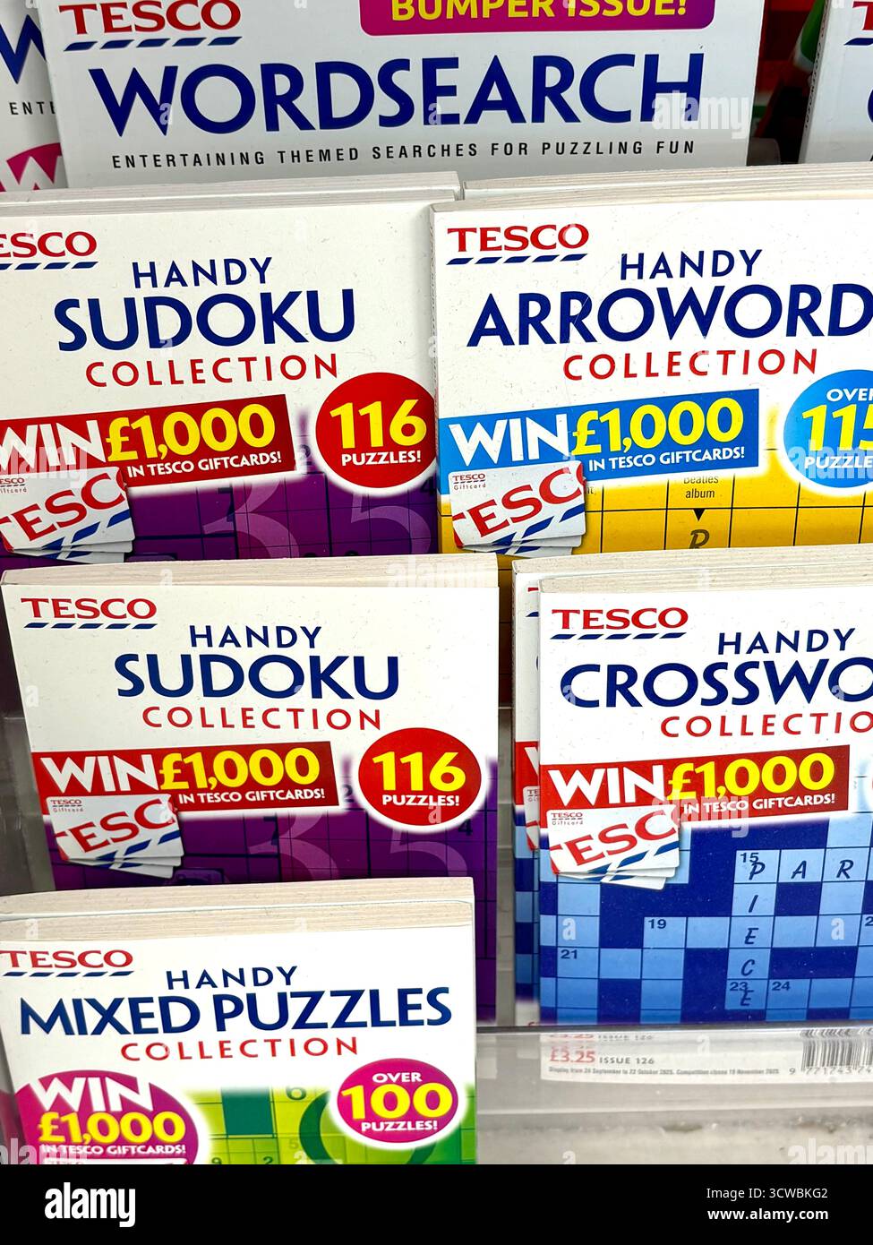 Tesco sudoku, mots croisés et mots-clés Banque D'Images