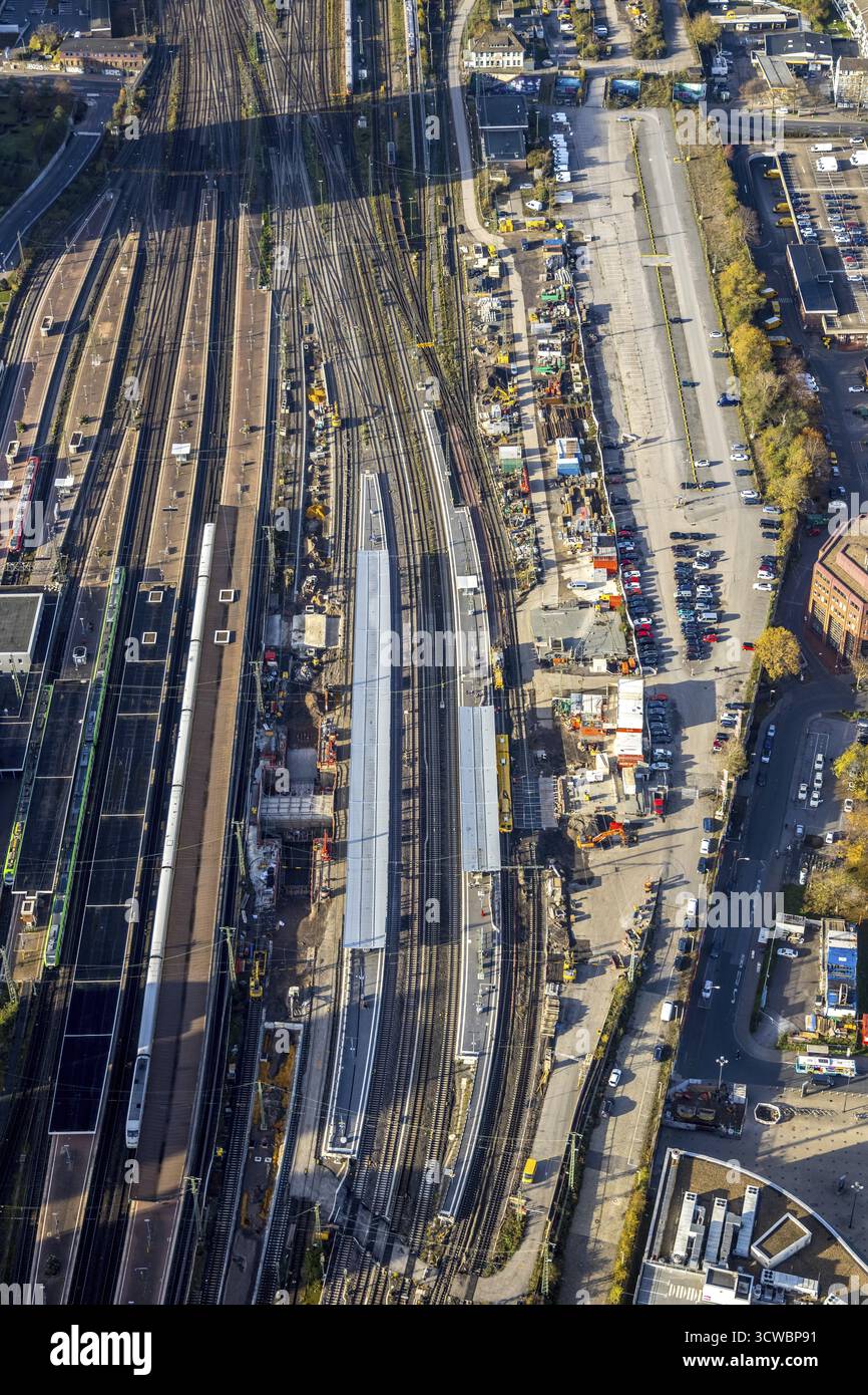 Vue aérienne, chantier principal Dortmund gare principale, plate-forme 16, plates-formes nord, escalator, ville, Dortmund, région de la Ruhr, Rhénanie du Nord-Westpha Banque D'Images