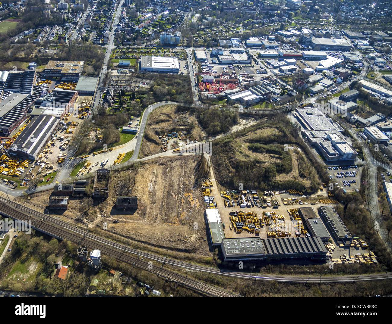 Vue aérienne, site Caterpillar construction Machinery Manufacturer, Dortmund, Ruhr area, Rhénanie du Nord-Westphalie, Allemagne, DE, Europe, oiseaux-yeux, vue Banque D'Images