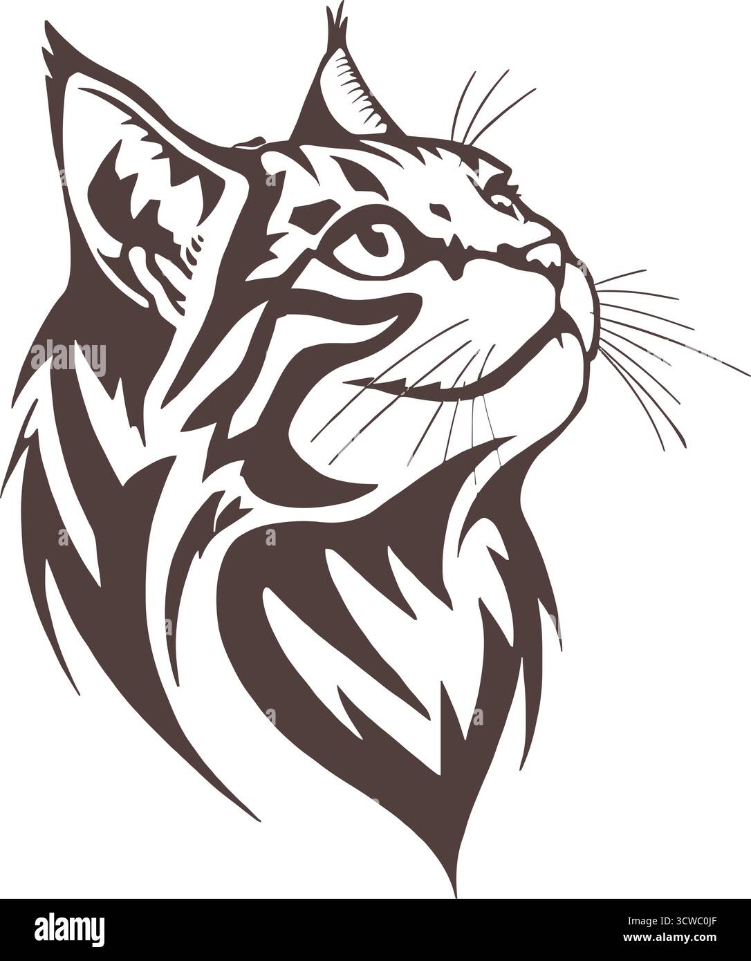 Illustration de tête de chat tribal – dessin au trait gras, motif animal de style tatouage. Illustration de Vecteur