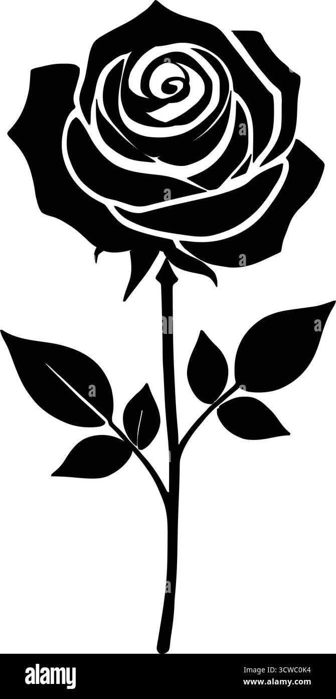 Black Rose Silhouette Vector – Design floral élégant pour tatouage, logo ou usage décoratif. Illustration de Vecteur