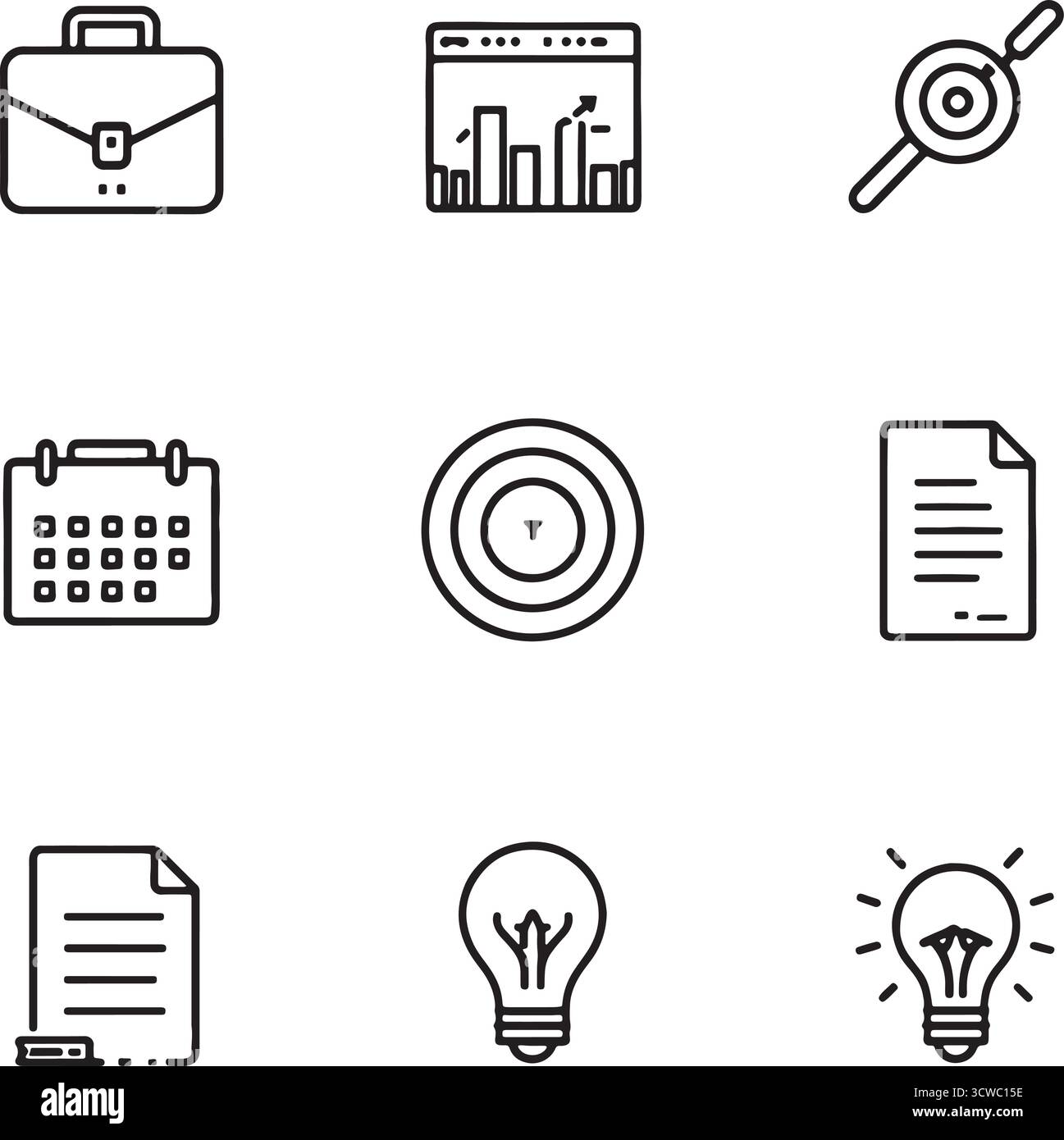 Ensemble d'icônes de productivité d'entreprise – Stratégie, planification, analyse de données et concepts d'innovation Illustration de Vecteur