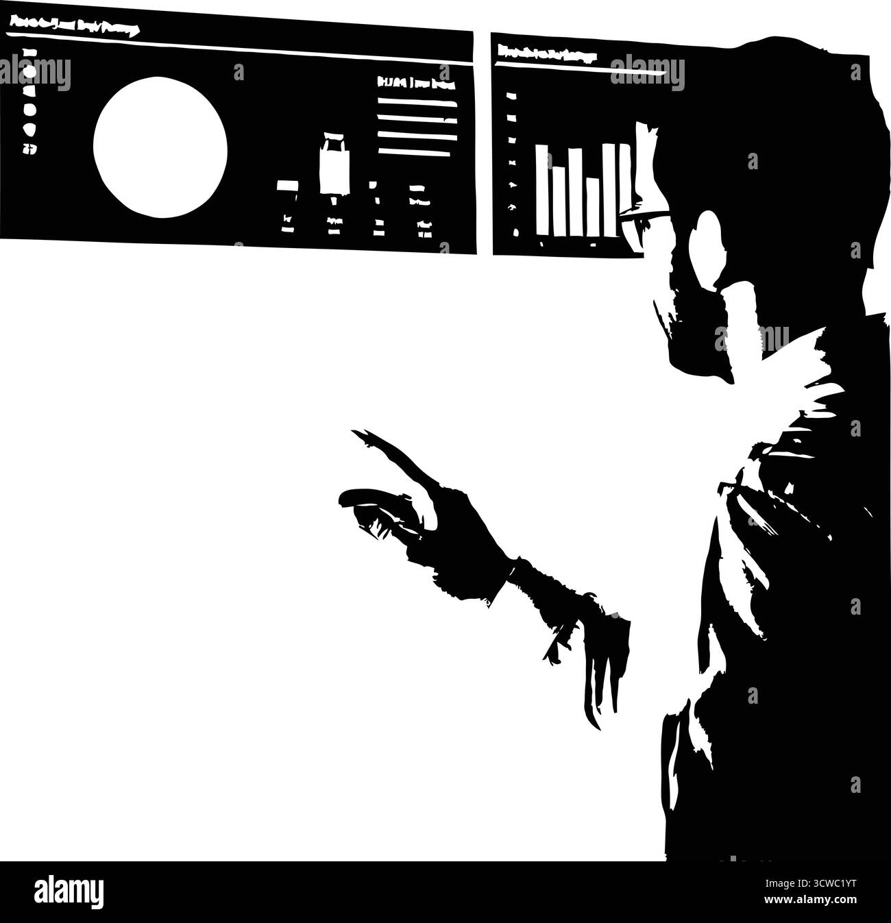 Homme interagissant avec les tableaux de bord numériques - Business Analytics & Technology Illustration de Vecteur