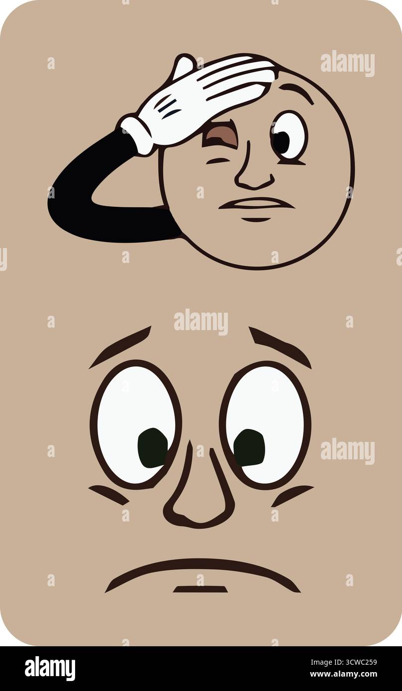 Facepalm et Sad face - Retro Cartoon expressions de regret et d'inquiétude Illustration de Vecteur