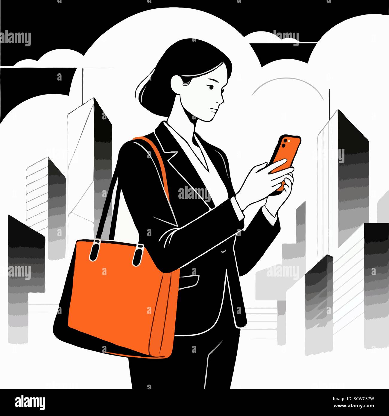 Femme professionnelle avec smartphone dans la ville - connectivité urbaine Illustration de Vecteur