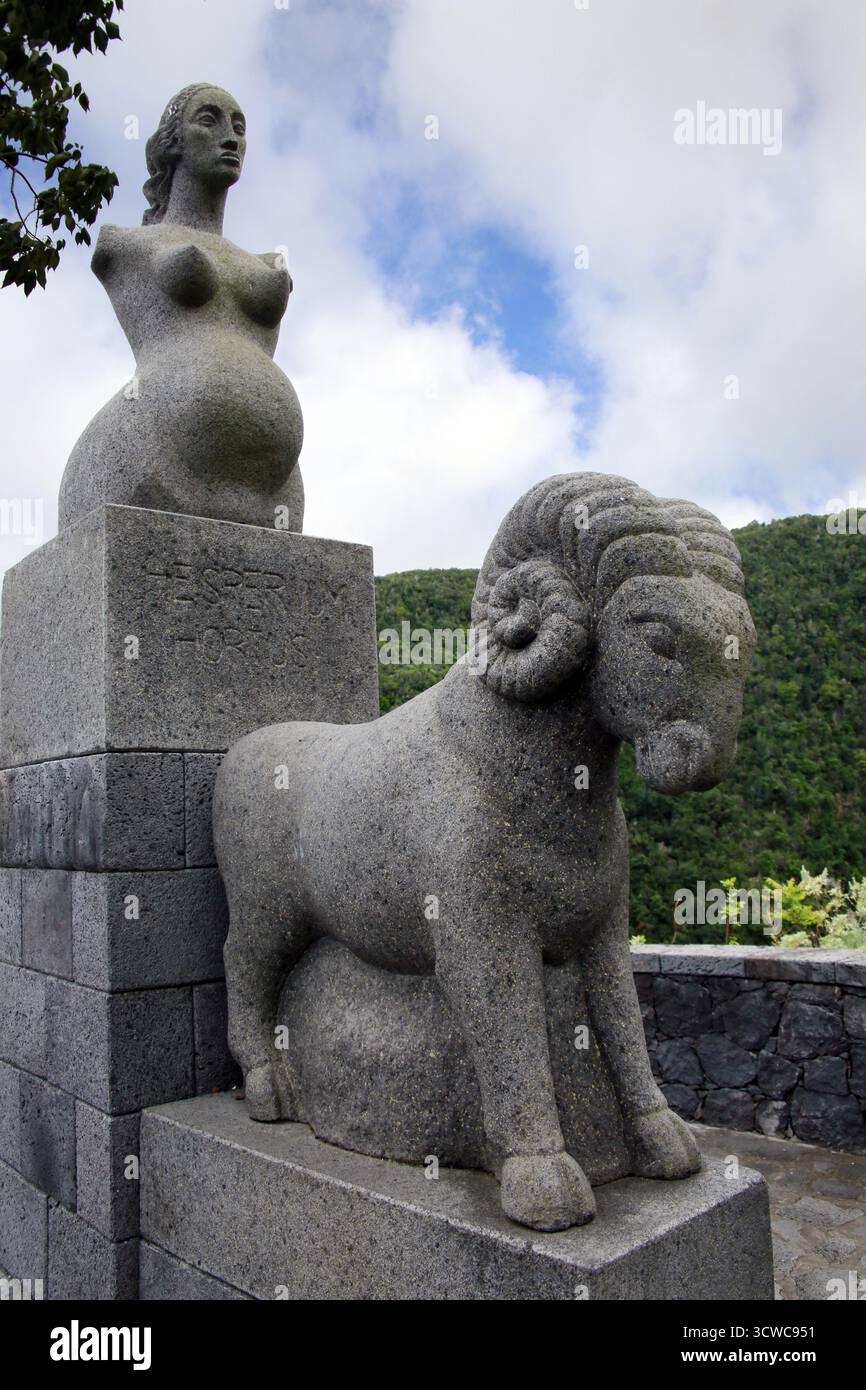 ViewPoint Mirador jardin de Las Hespérides - jardin des Hespérides - avec monument du même nom, San Andres y sauces, Fuente Nueva, la Palma Banque D'Images